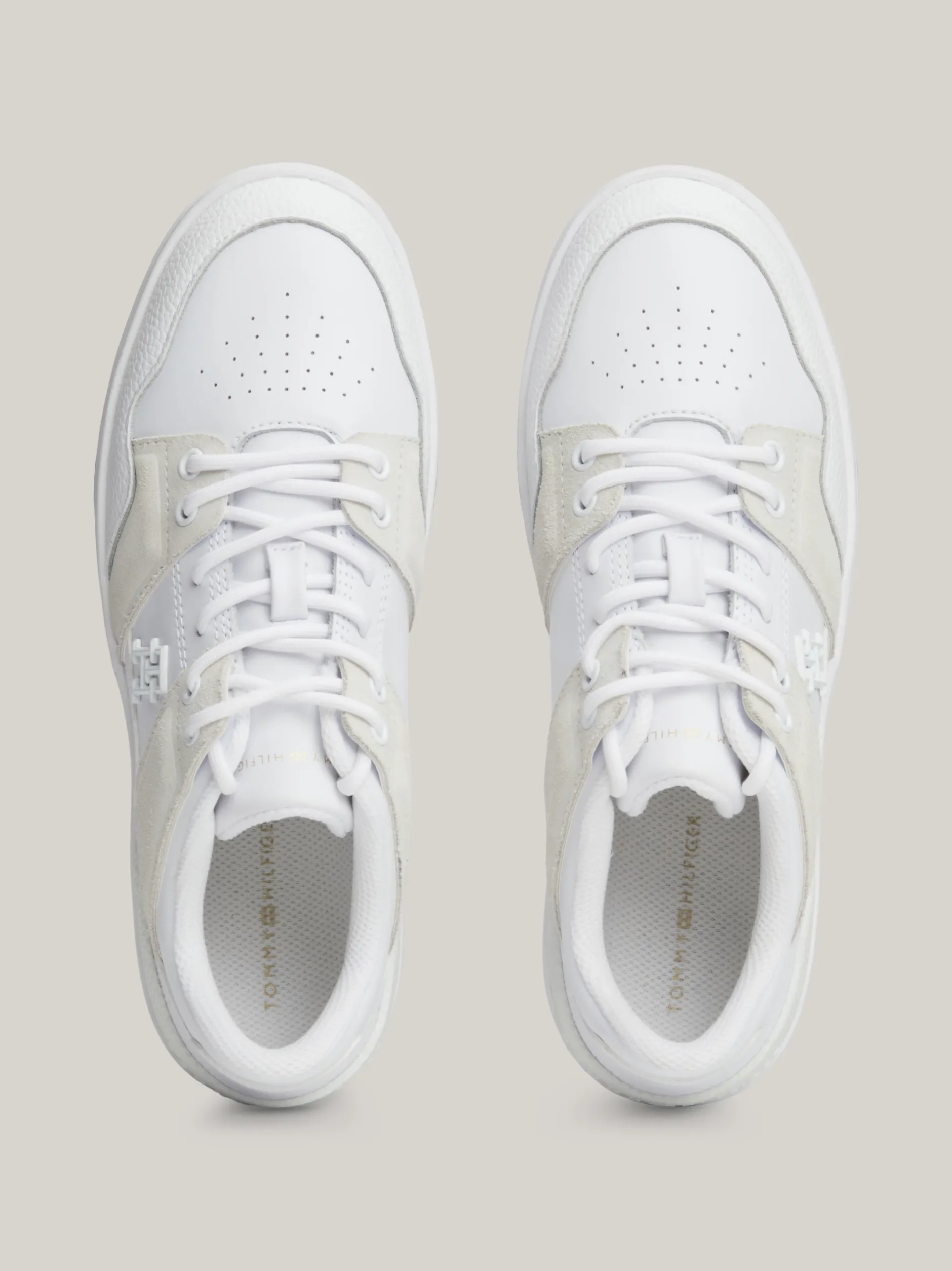 Sneakersy*Tommy Hilfiger Skórzane Buty Sportowe O Mieszanej Fakturze WHITE