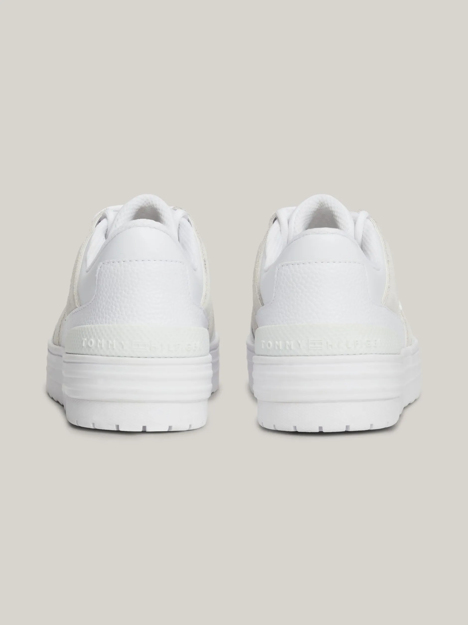 Sneakersy*Tommy Hilfiger Skórzane Buty Sportowe O Mieszanej Fakturze WHITE