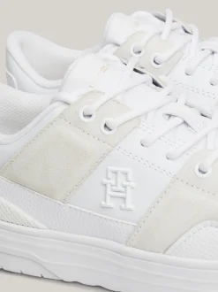 Sneakersy*Tommy Hilfiger Skórzane Buty Sportowe O Mieszanej Fakturze WHITE