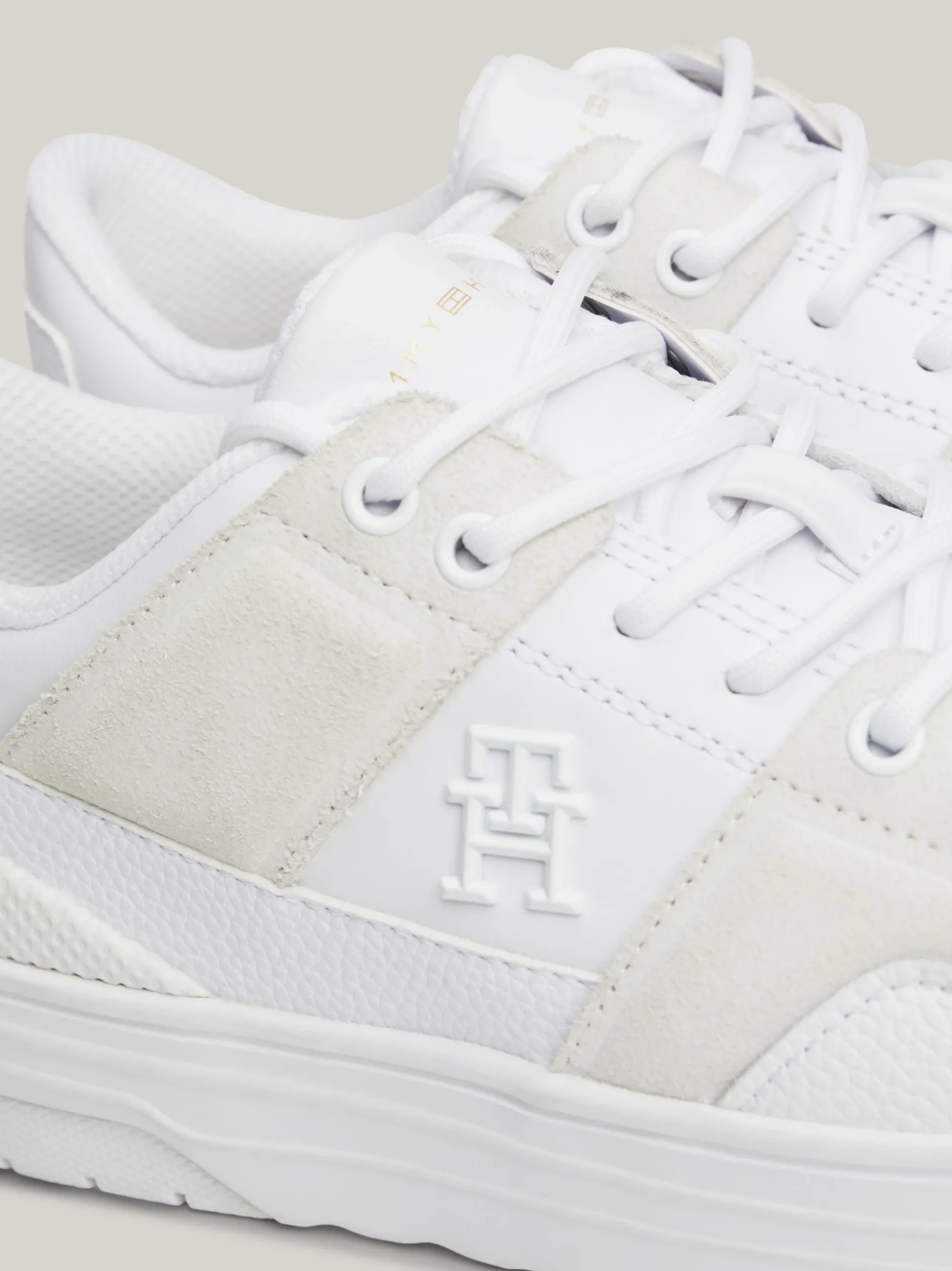 Sneakersy*Tommy Hilfiger Skórzane Buty Sportowe O Mieszanej Fakturze WHITE