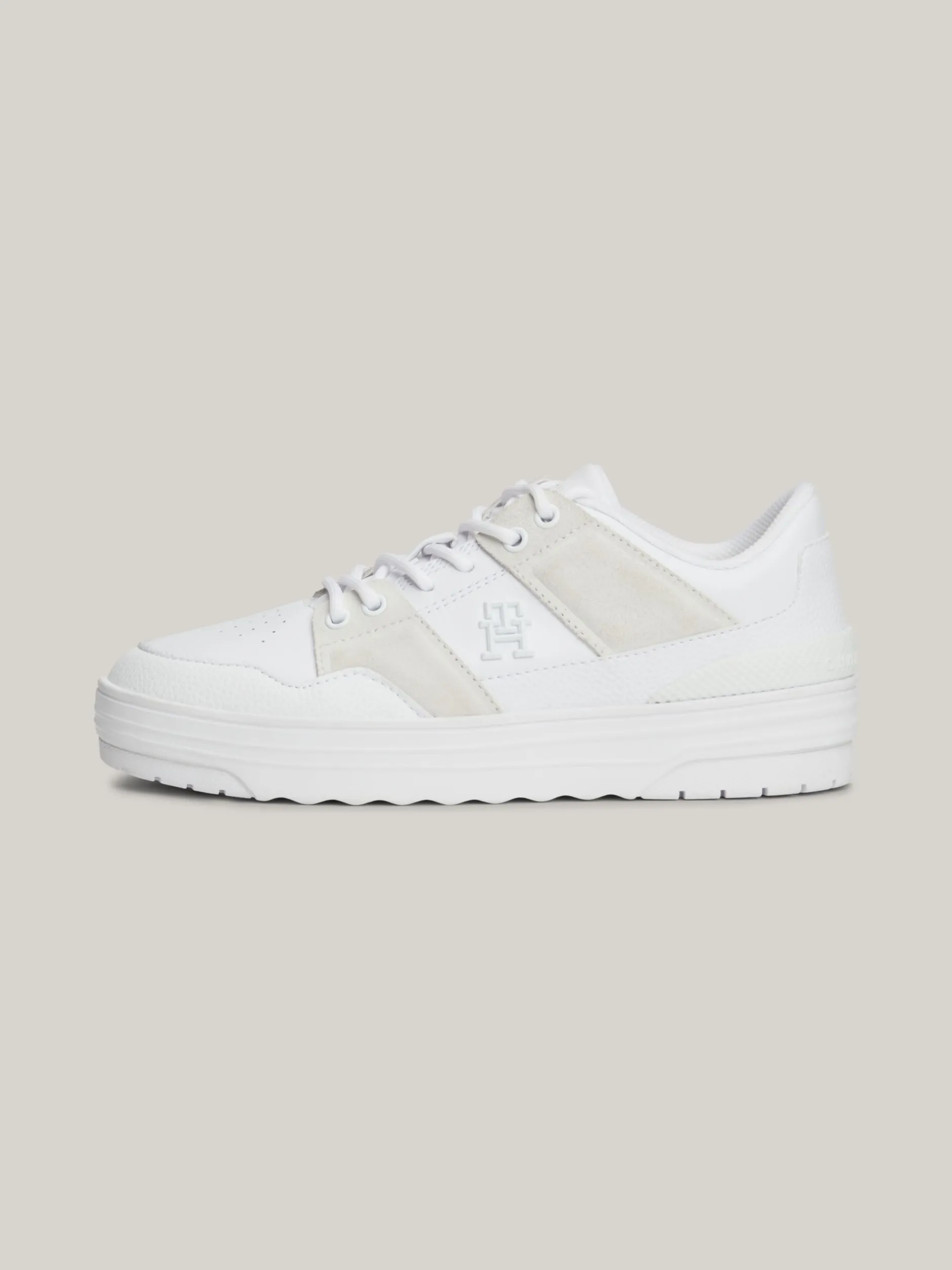 Sneakersy*Tommy Hilfiger Skórzane Buty Sportowe O Mieszanej Fakturze WHITE