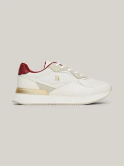 Sneakersy*Tommy Hilfiger Skórzane Buty Sportowe TH Monogram ANCIENT WHITE/MAGMA RED