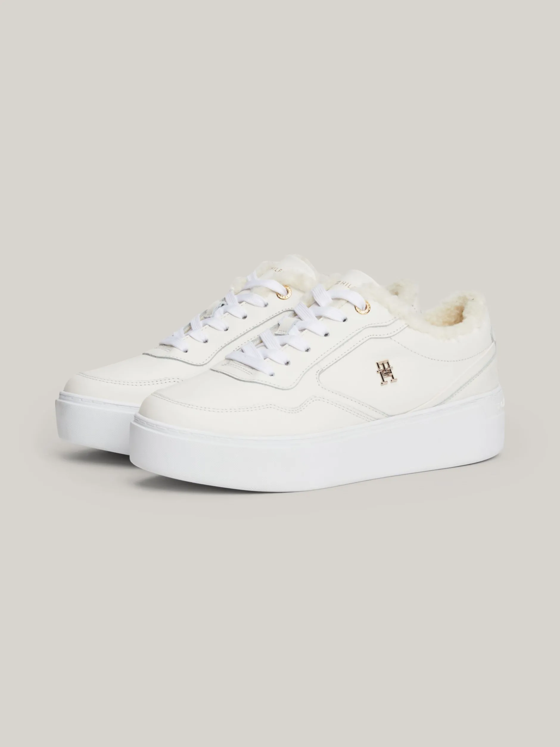 Sneakersy*Tommy Hilfiger Skórzane Buty Sportowe Z Ciepłą Wyściółką ANCIENT WHITE
