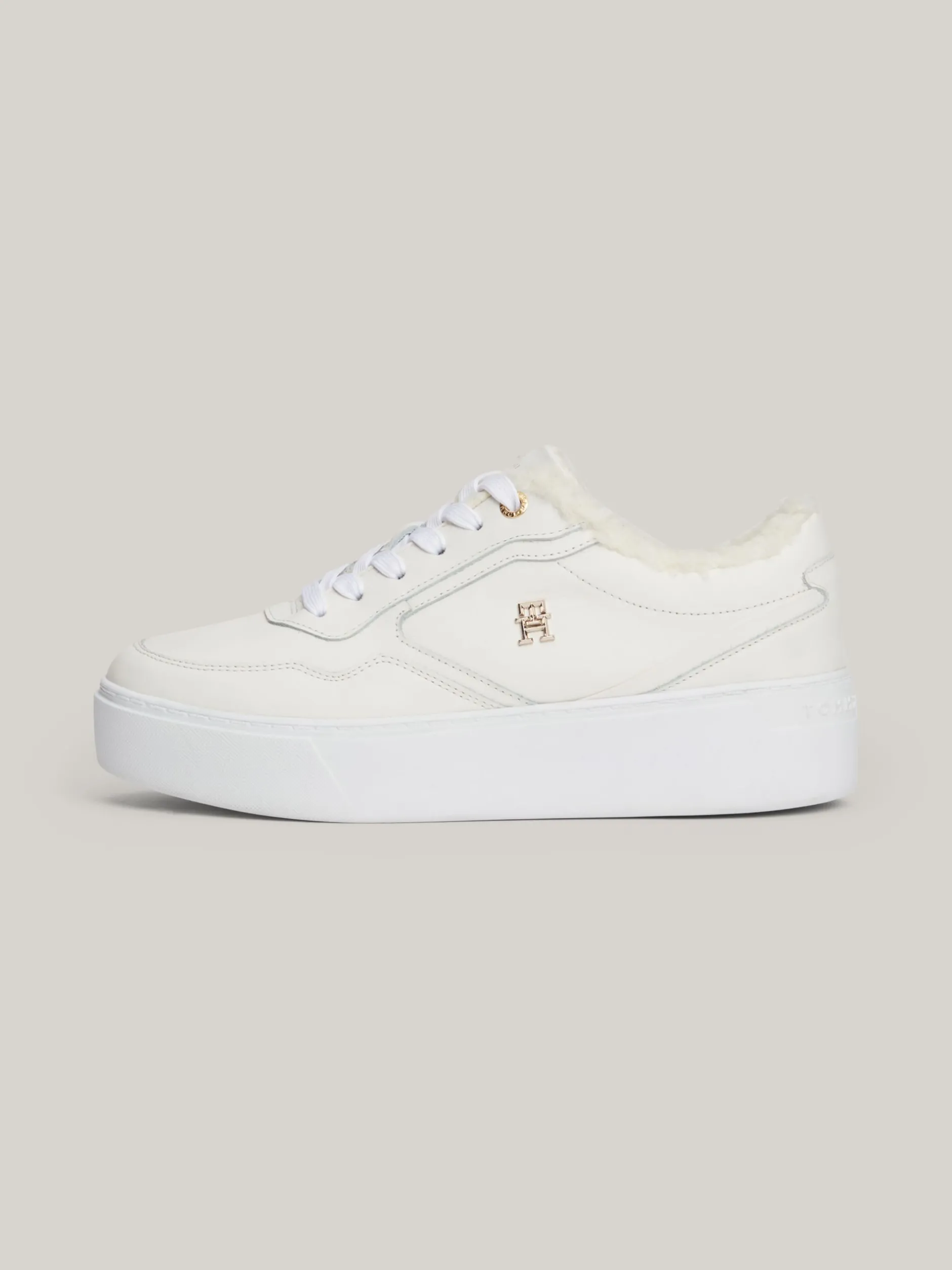 Sneakersy*Tommy Hilfiger Skórzane Buty Sportowe Z Ciepłą Wyściółką ANCIENT WHITE