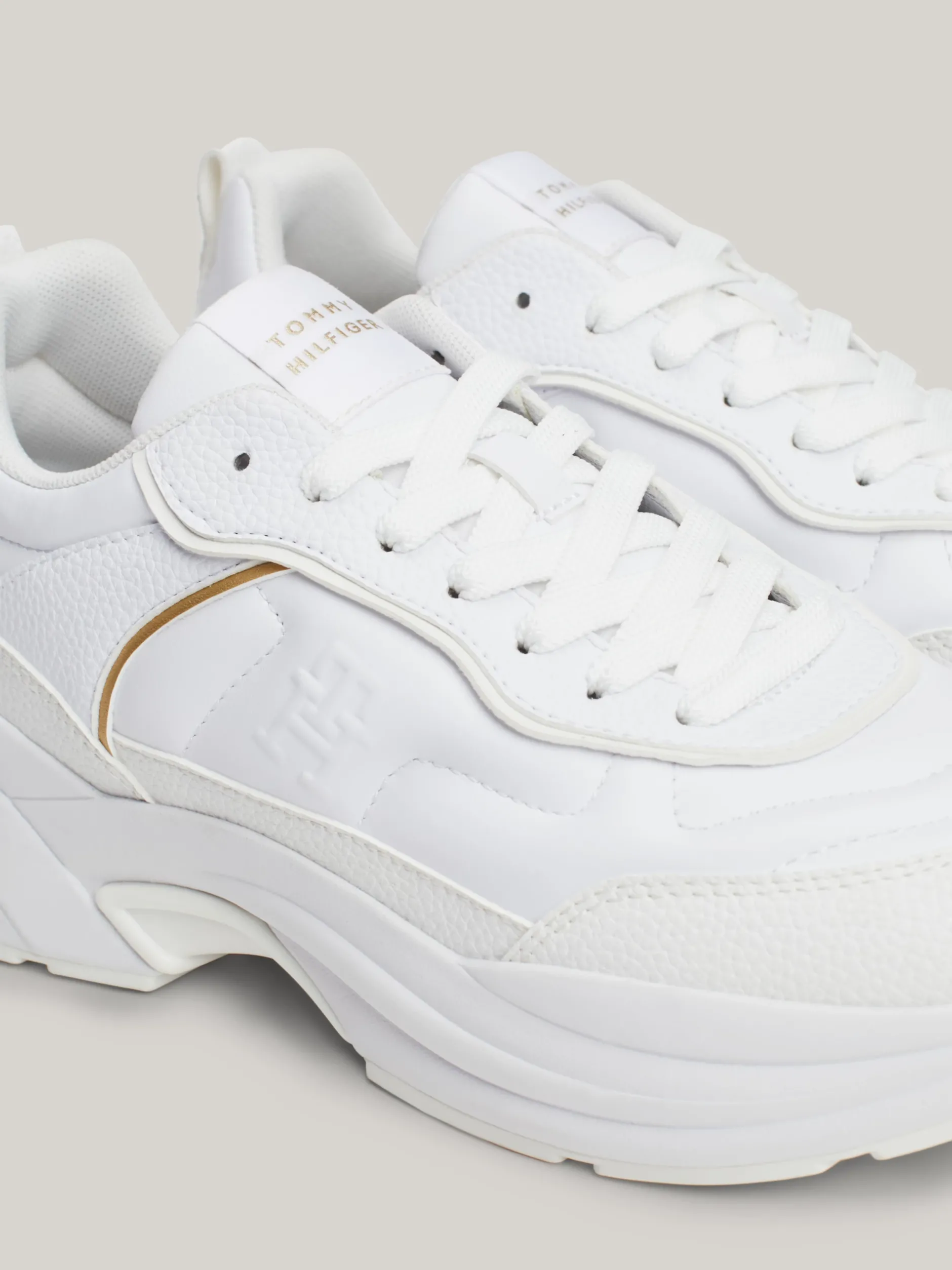 Sneakersy*Tommy Hilfiger Skórzane Buty Sportowe Z Grubą Podeszwą WHITE