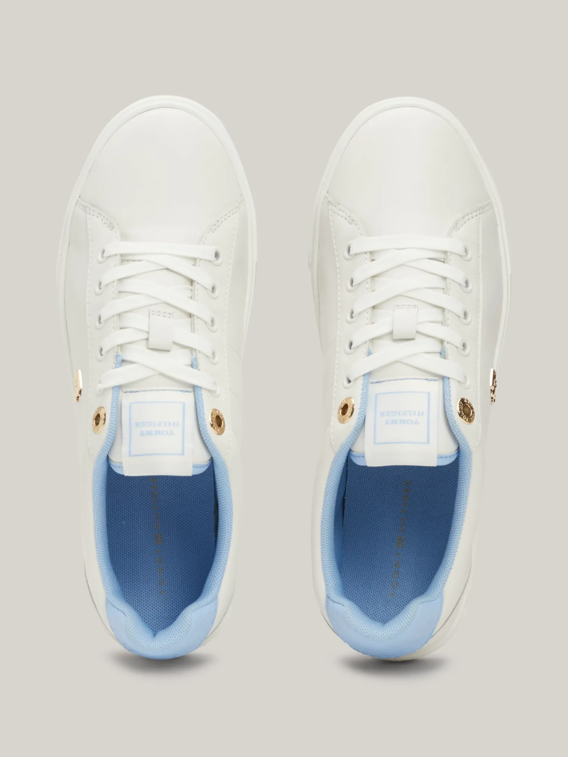 Sneakersy*Tommy Hilfiger Skórzane Buty Sportowe Z Monogramem TH ECRU/VESSEL BLUE