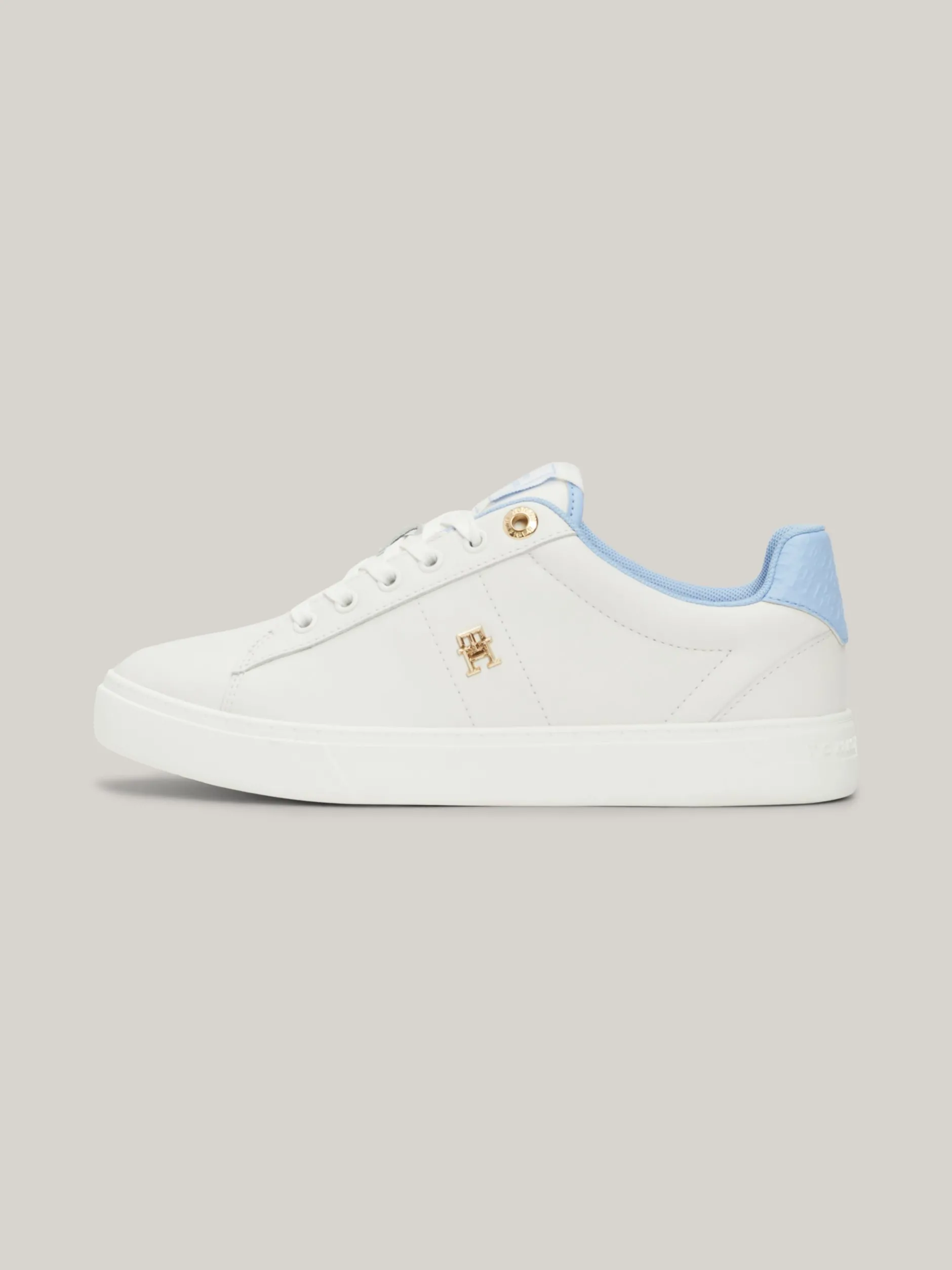 Sneakersy*Tommy Hilfiger Skórzane Buty Sportowe Z Monogramem TH ECRU/VESSEL BLUE