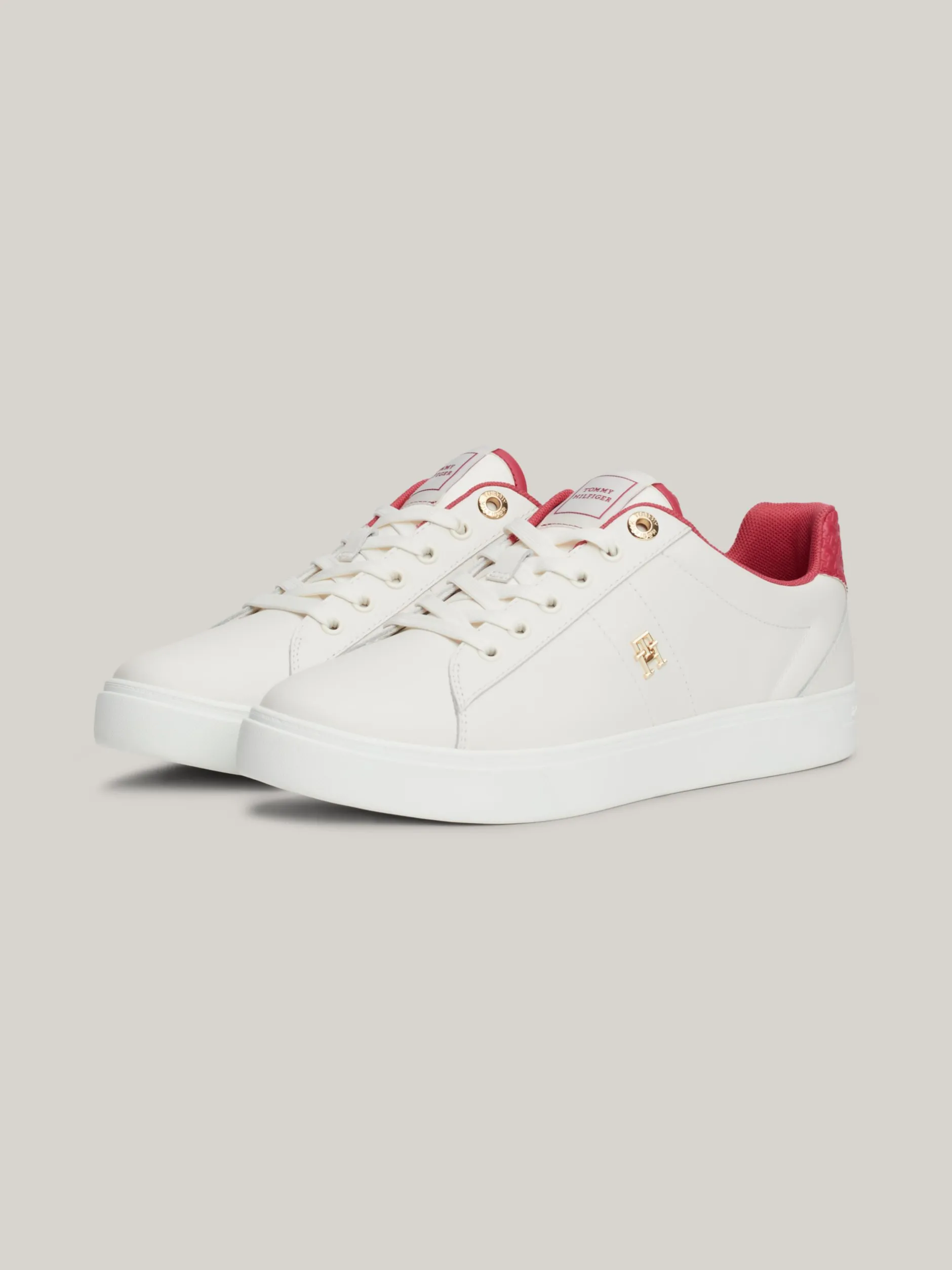 Sneakersy*Tommy Hilfiger Skórzane Buty Sportowe Z Monogramem TH ANCIENT WHITE/HERITAGE PINK