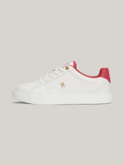 Sneakersy*Tommy Hilfiger Skórzane Buty Sportowe Z Monogramem TH ANCIENT WHITE/HERITAGE PINK