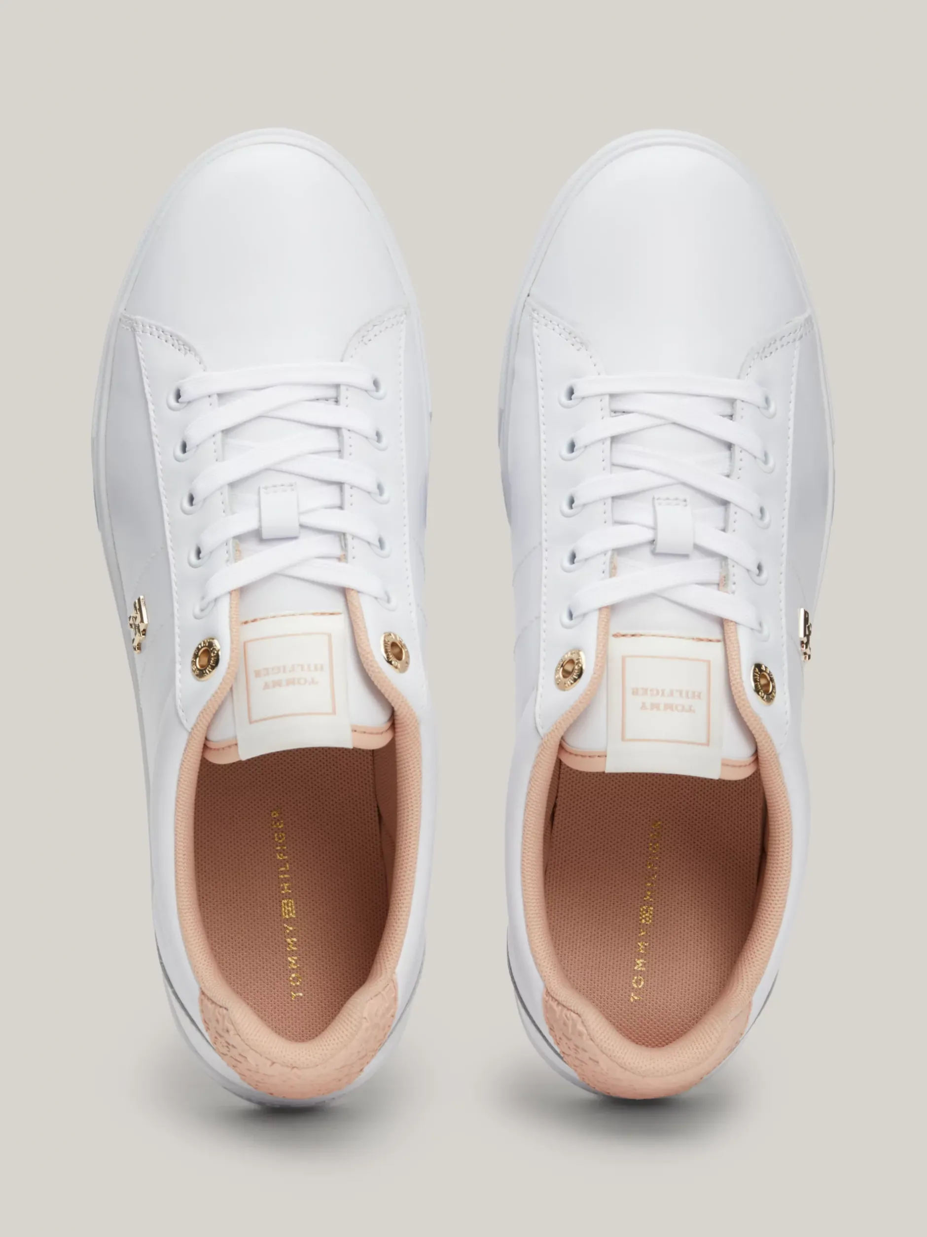 Sneakersy*Tommy Hilfiger Skórzane Buty Sportowe Z Monogramem TH WHITE/PINK BLOOM