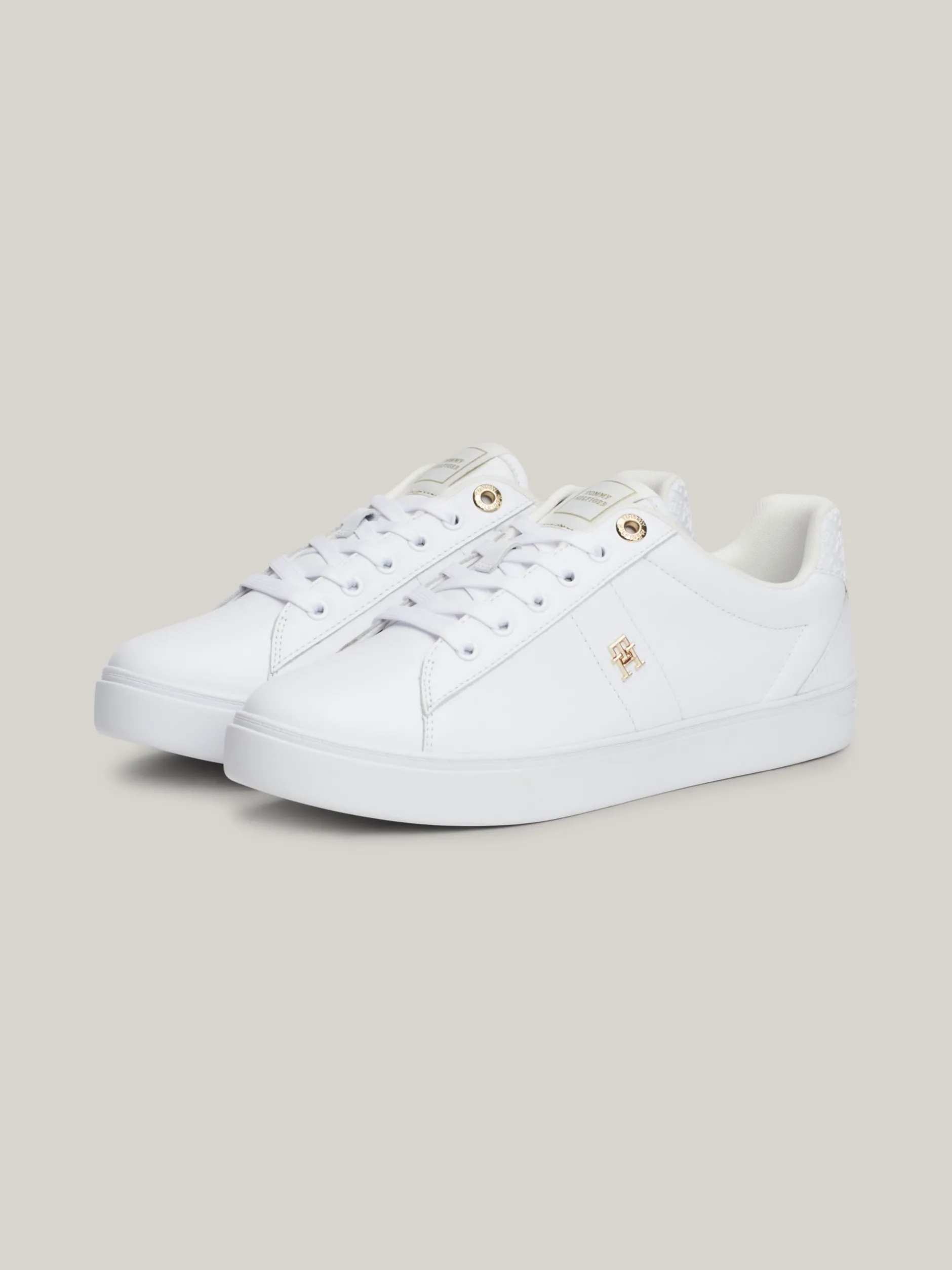 Sneakersy*Tommy Hilfiger Skórzane Buty Sportowe Z Monogramem TH WHITE