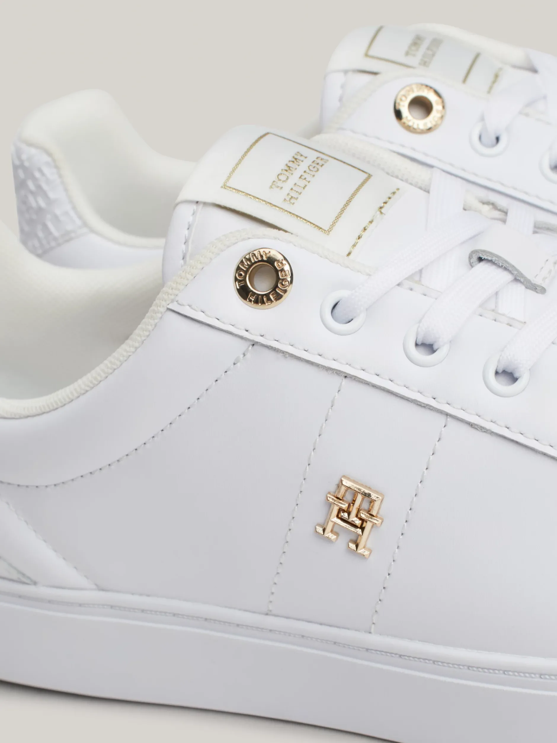 Sneakersy*Tommy Hilfiger Skórzane Buty Sportowe Z Monogramem TH WHITE