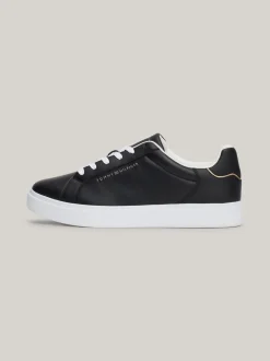 Sneakersy*Tommy Hilfiger Skórzane Buty Sportowe Z Metalicznym Logo BLACK