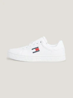 Sneakersy*Tommy Hilfiger Skórzane Buty Sportowe Z Naszywką WHITE