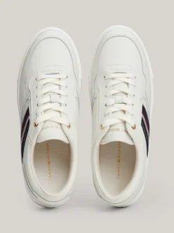 Sneakersy*Tommy Hilfiger Skórzane Buty Sportowe Z Sygnowaną Taśmą ECRU
