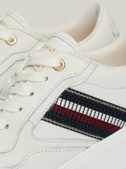 Sneakersy*Tommy Hilfiger Skórzane Buty Sportowe Z Sygnowaną Taśmą ECRU