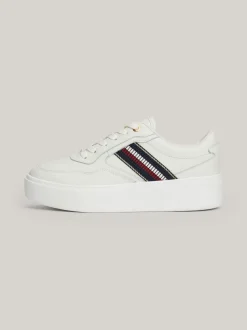 Sneakersy*Tommy Hilfiger Skórzane Buty Sportowe Z Sygnowaną Taśmą ECRU
