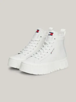 Sneakersy*Tommy Hilfiger Skórzane Buty Sportowe Za Kostkę ECRU