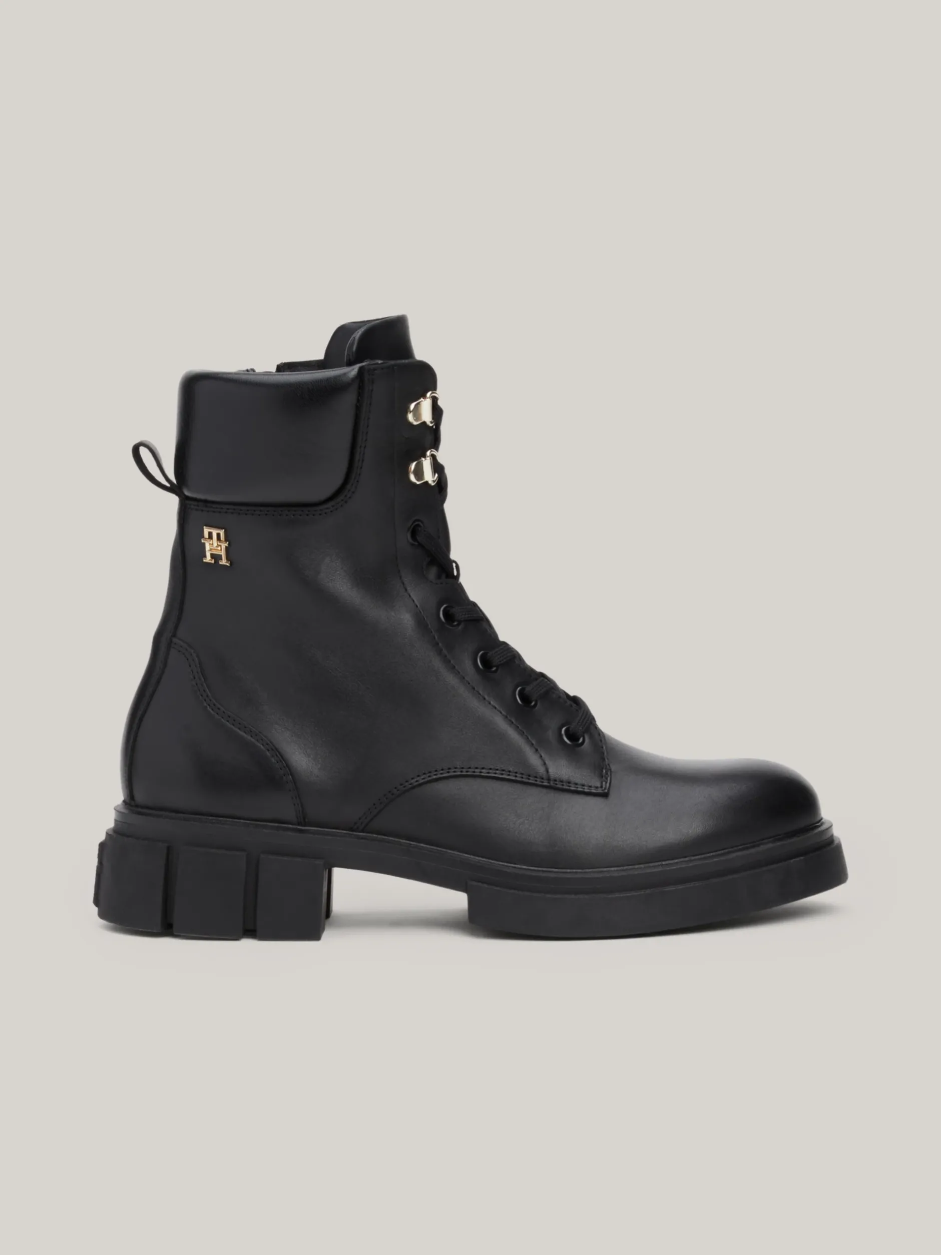 Sznurowane Botki|Botki*Tommy Hilfiger Skórzane Buty Typu Biker BLACK