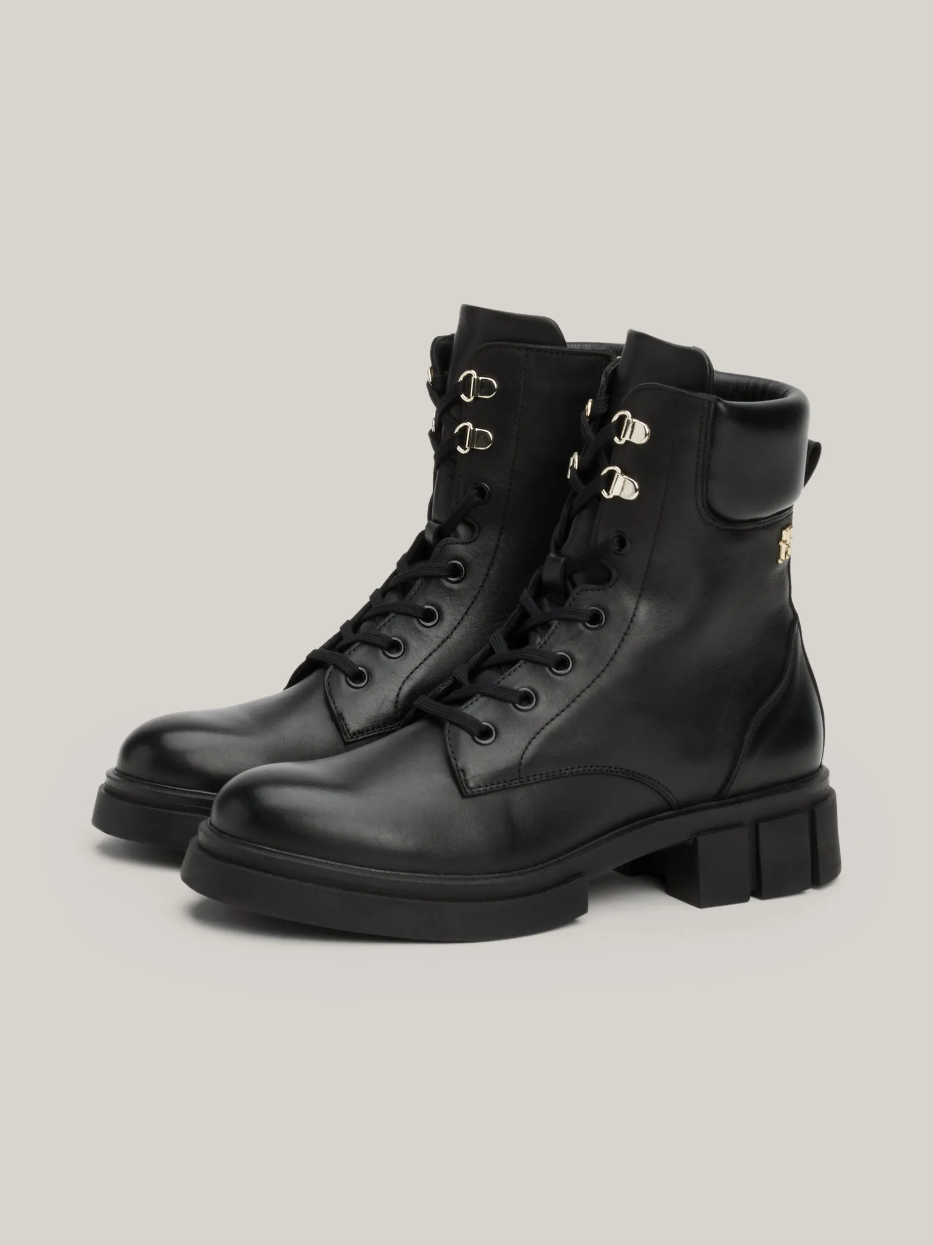 Sznurowane Botki|Botki*Tommy Hilfiger Skórzane Buty Typu Biker BLACK