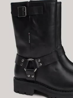 Botki*Tommy Hilfiger Skórzane Buty Typu Biker Z Protektorem BLACK