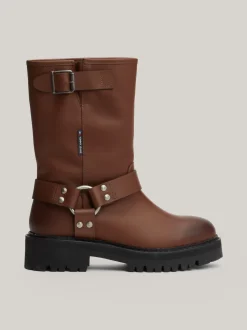 Botki*Tommy Hilfiger Skórzane Buty Typu Biker Z Protektorem CAROB CHOCOLATE