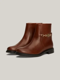 Botki*Tommy Hilfiger Skórzane Buty Z łańcuszkiem COGNAC BROWN
