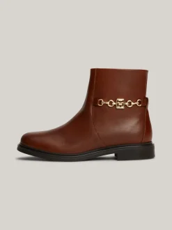 Botki*Tommy Hilfiger Skórzane Buty Z łańcuszkiem COGNAC BROWN