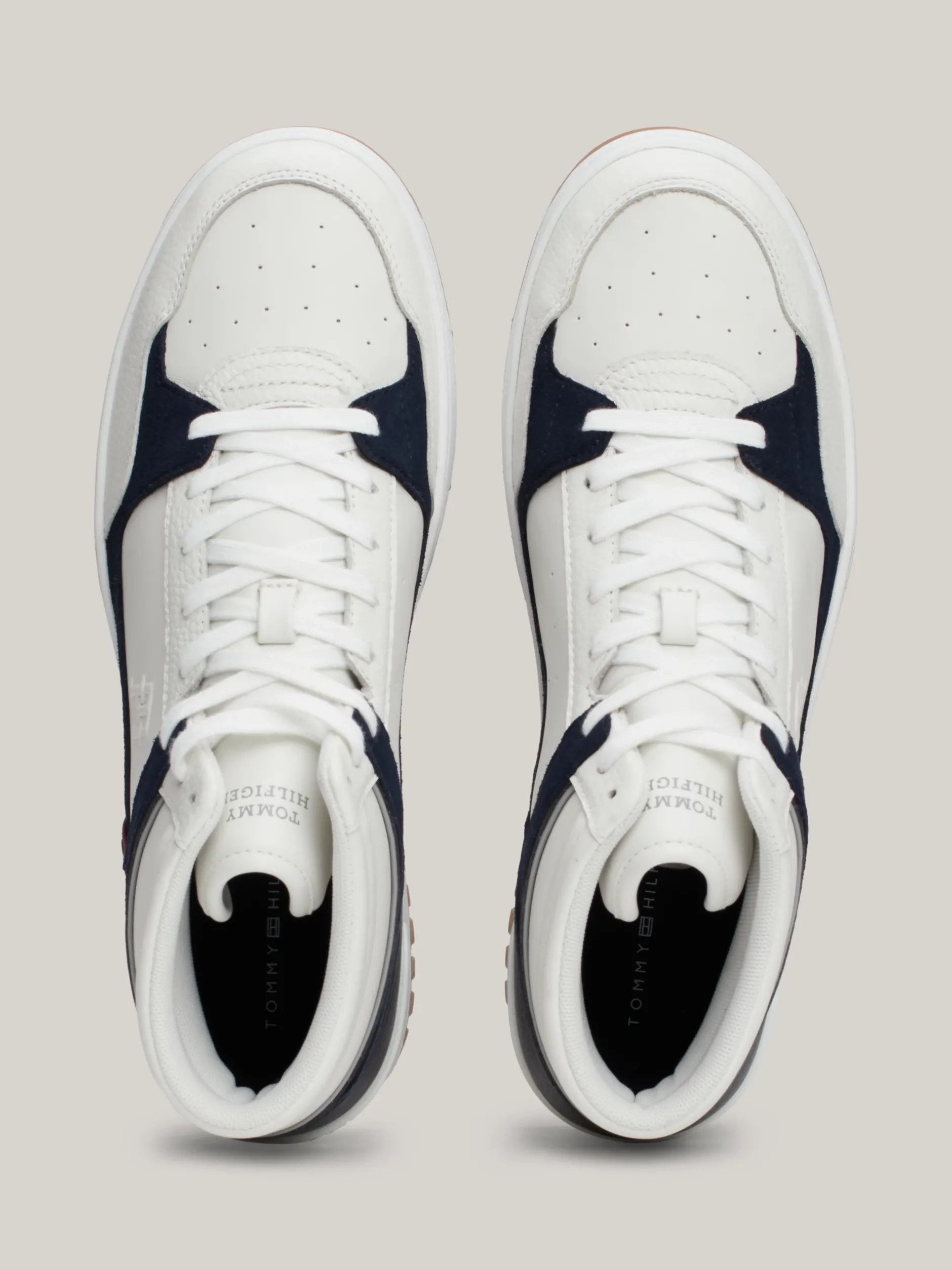 Sneakersy*Tommy Hilfiger Skórzane Koszykarskie Buty Sportowe Za Kostkę ECRU