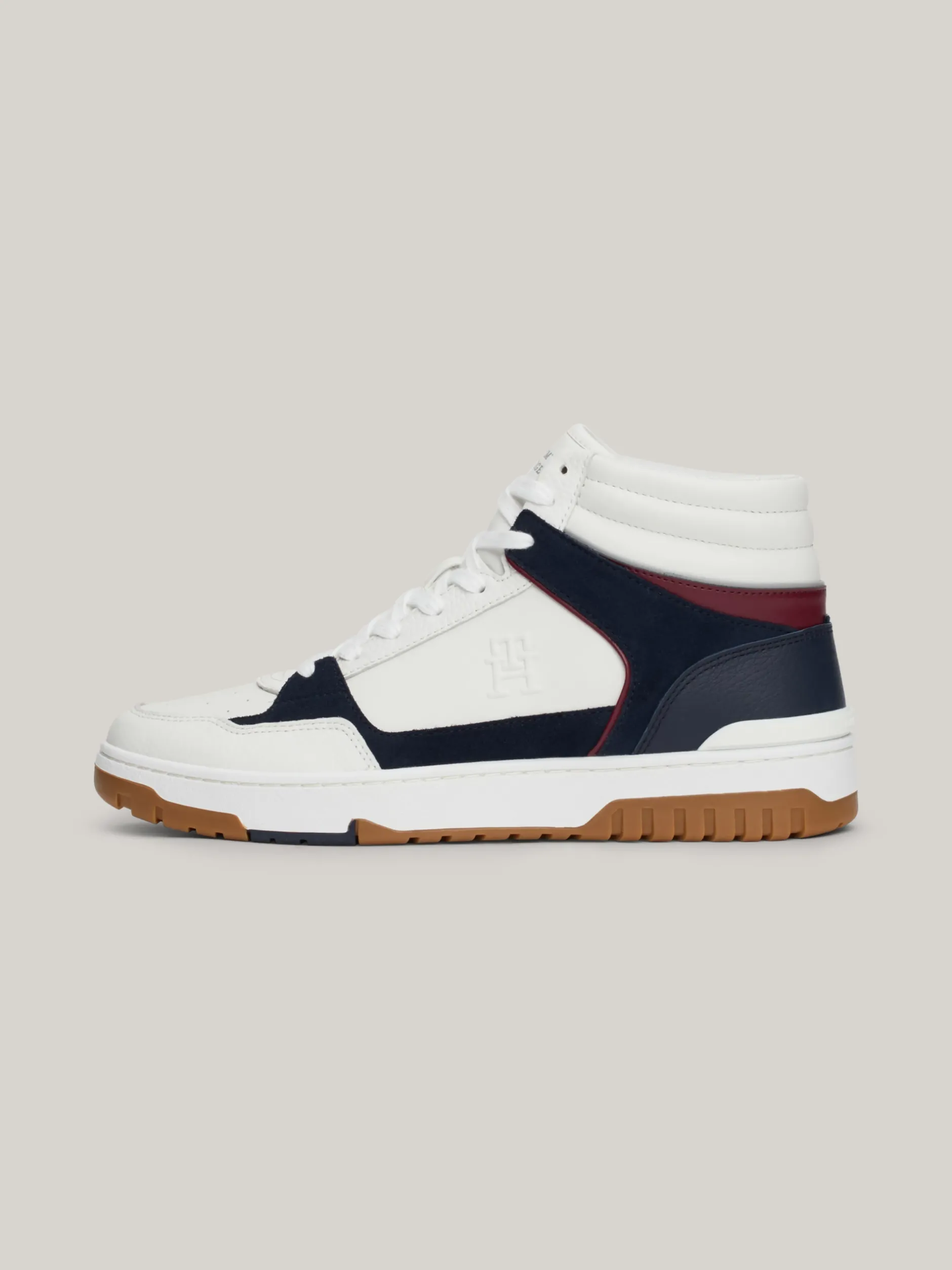 Sneakersy*Tommy Hilfiger Skórzane Koszykarskie Buty Sportowe Za Kostkę ECRU