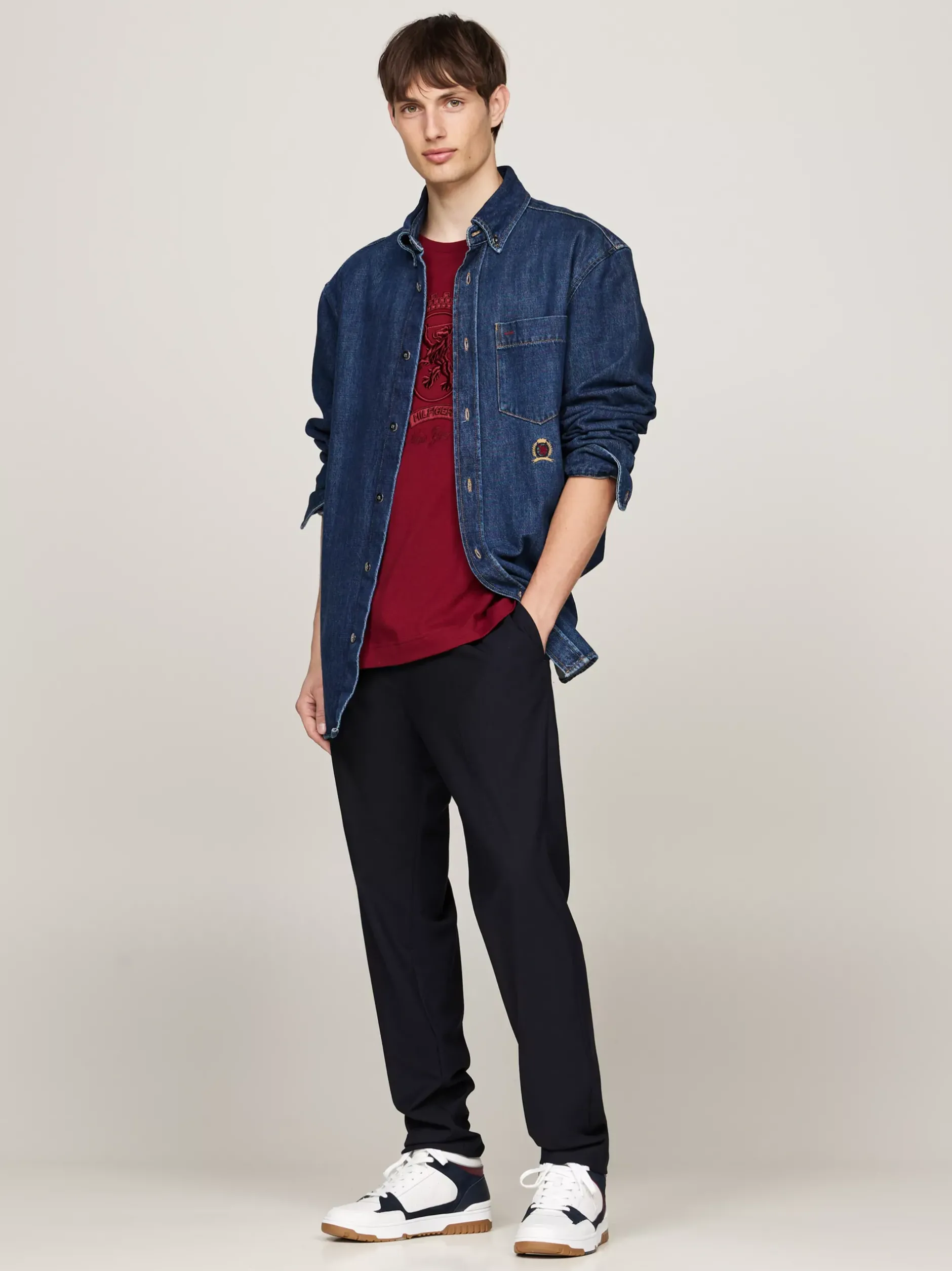 Sneakersy*Tommy Hilfiger Skórzane Koszykarskie Buty Sportowe Za Kostkę ECRU