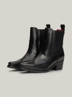 Botki*Tommy Hilfiger Skórzane Kowbojki Z Monogramem TH BLACK