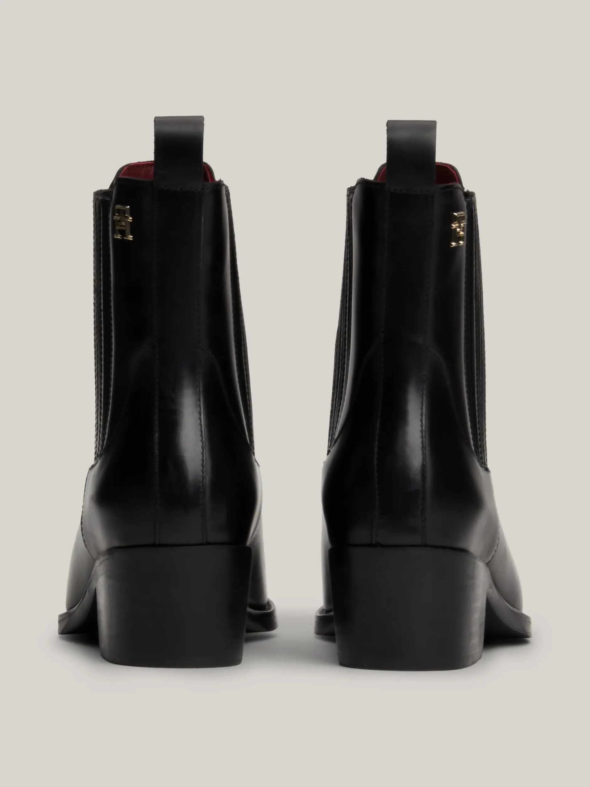 Botki*Tommy Hilfiger Skórzane Kowbojki Z Monogramem TH BLACK