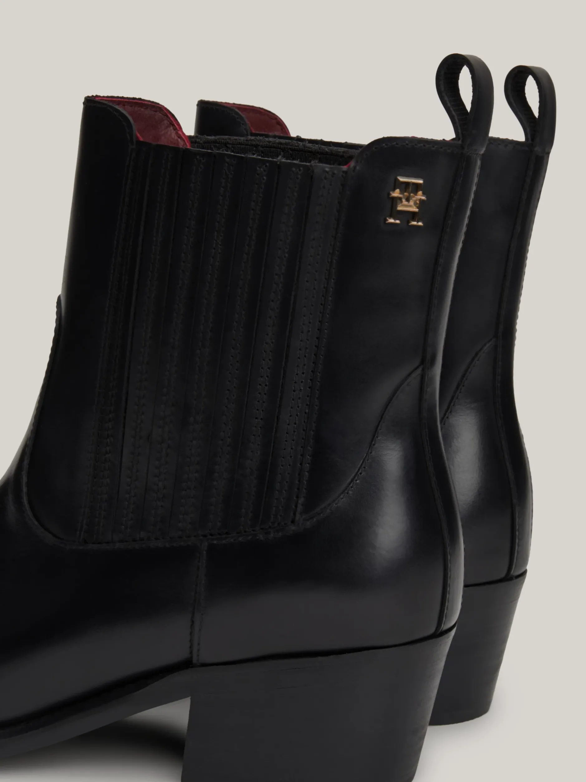 Botki*Tommy Hilfiger Skórzane Kowbojki Z Monogramem TH BLACK