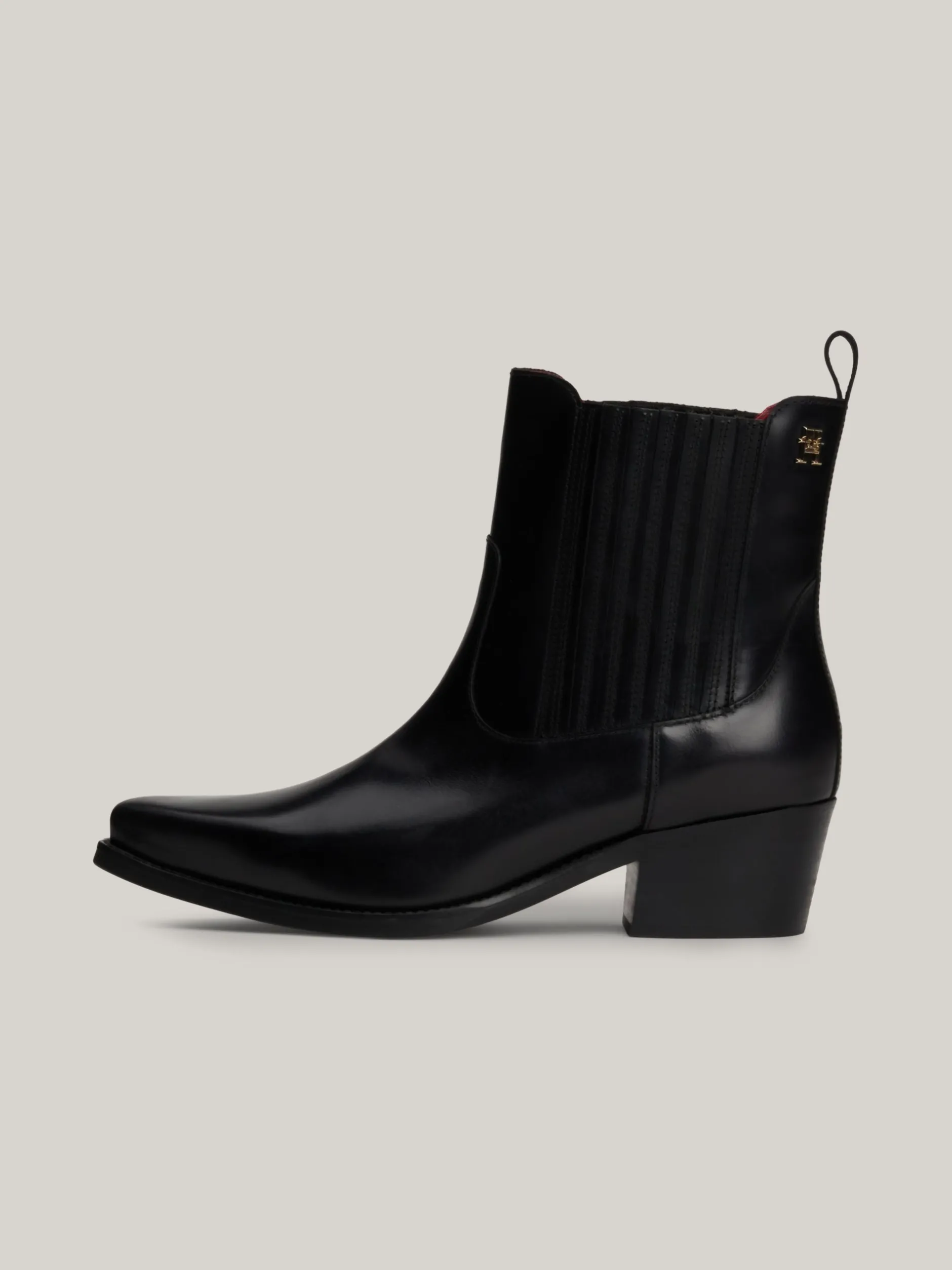 Botki*Tommy Hilfiger Skórzane Kowbojki Z Monogramem TH BLACK