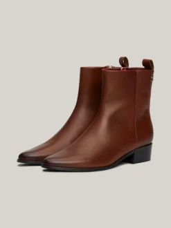 Botki*Tommy Hilfiger Skórzane Kowbojki Z Monogramem COGNAC BROWN