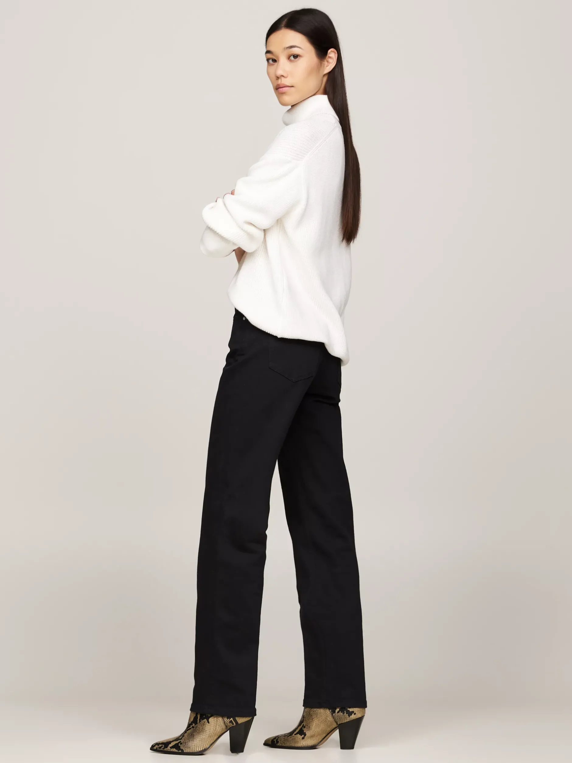 Botki*Tommy Hilfiger Skórzane Kowbojki Z Wężowym Wzorem NEUTRAL PYTHON