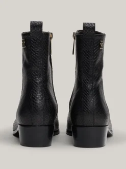 Botki*Tommy Hilfiger Skórzane Kowbojki Z Wężowym Wzorem BLACK PYTHON