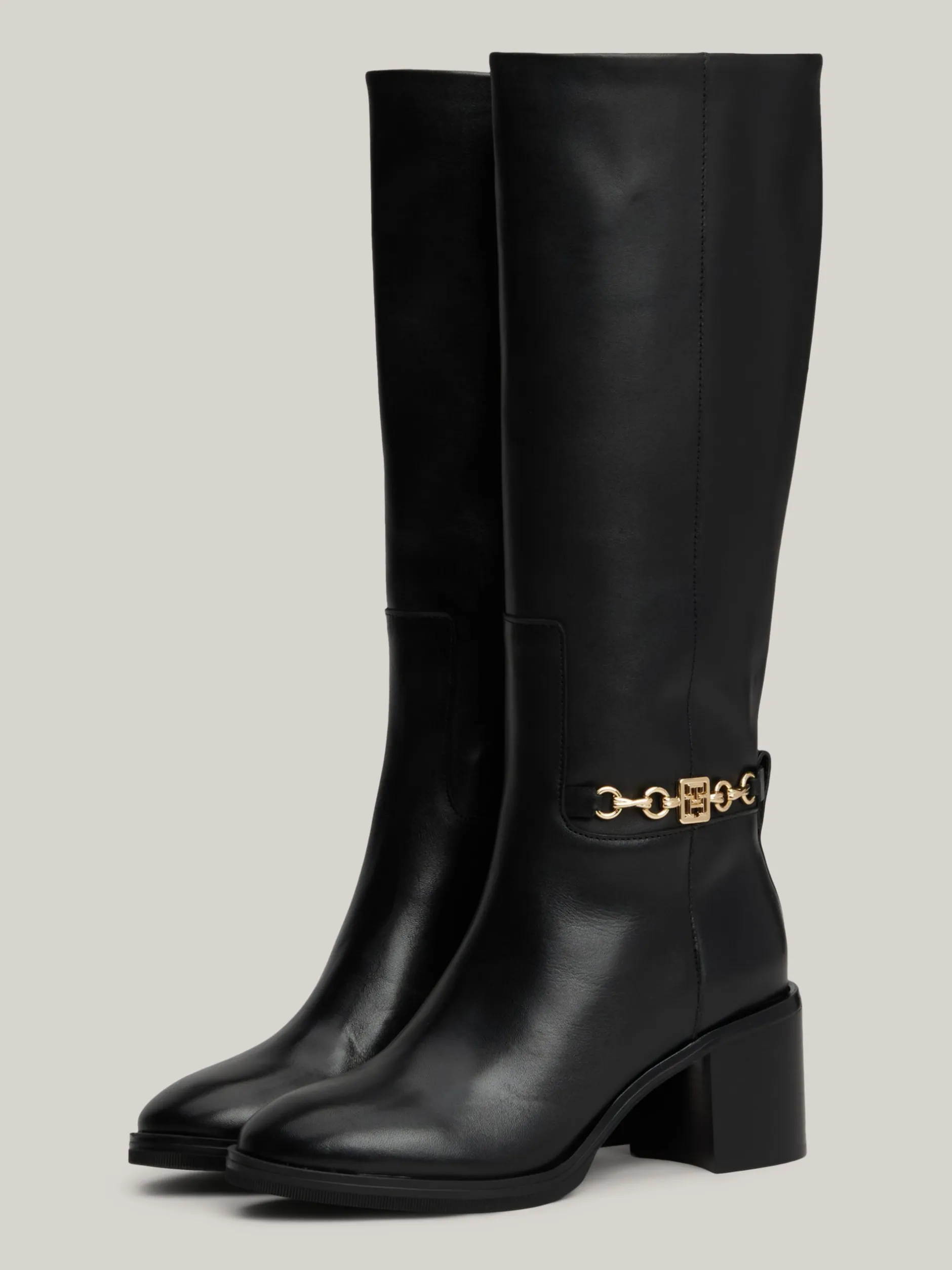 Kozaki|Botki*Tommy Hilfiger Skórzane Kozaki Na Wysokim Obcasie BLACK