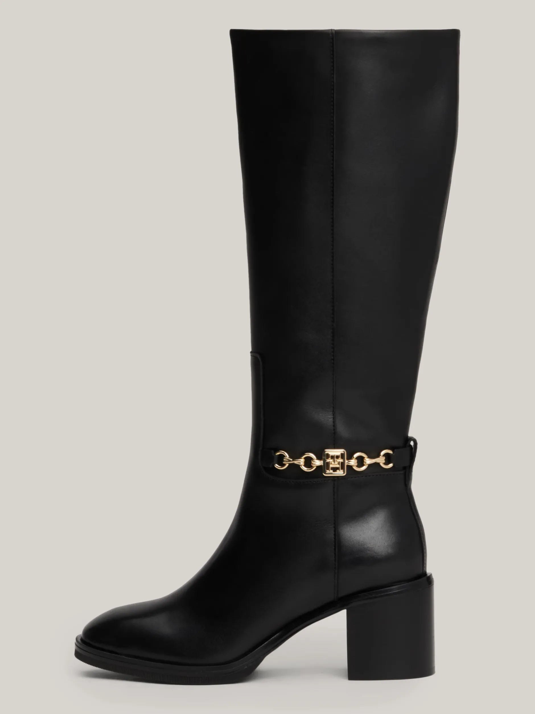 Kozaki|Botki*Tommy Hilfiger Skórzane Kozaki Na Wysokim Obcasie BLACK