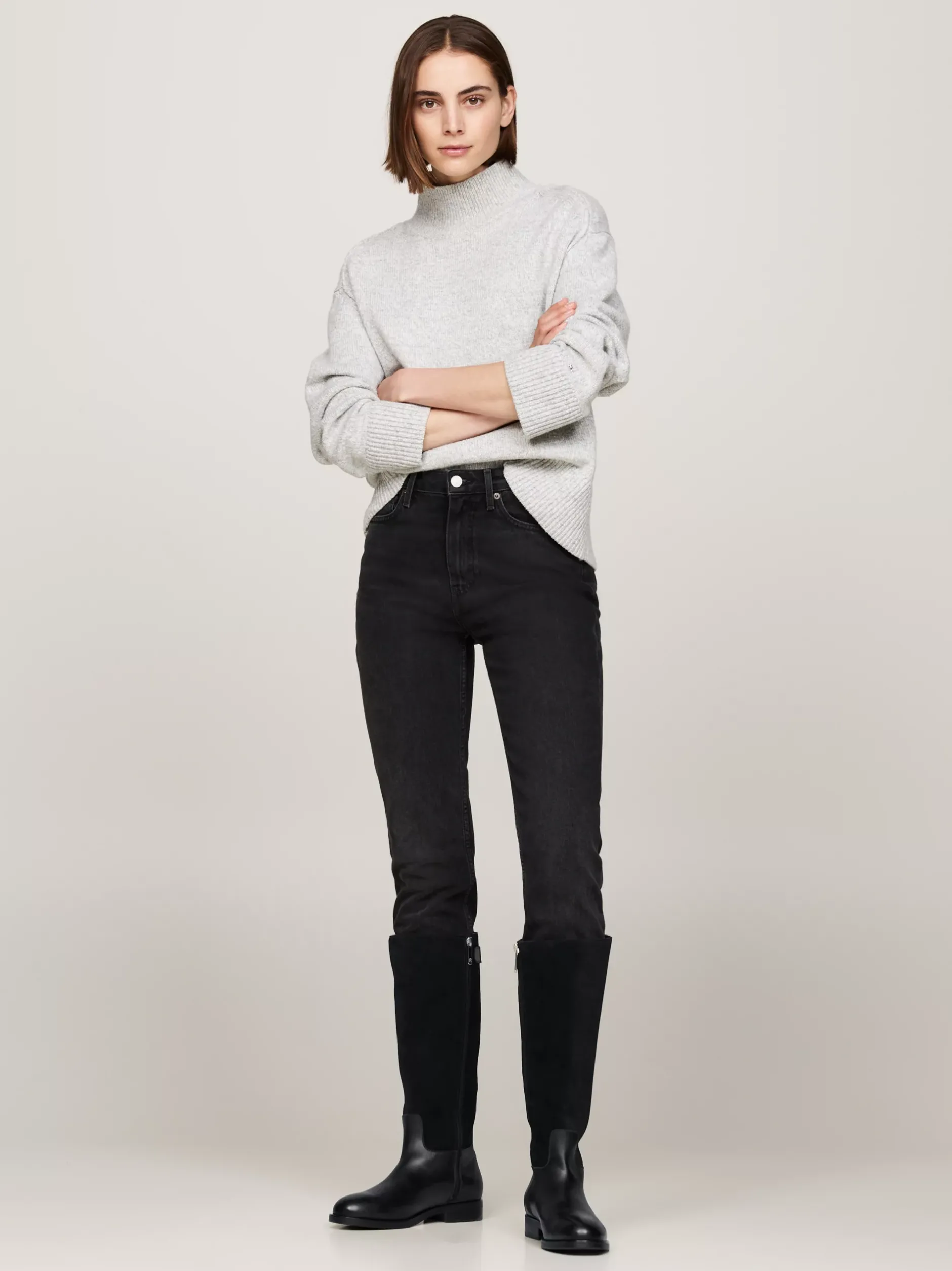 Kozaki|Botki*Tommy Hilfiger Skórzane Kozaki O Mieszanej Teksturze BLACK