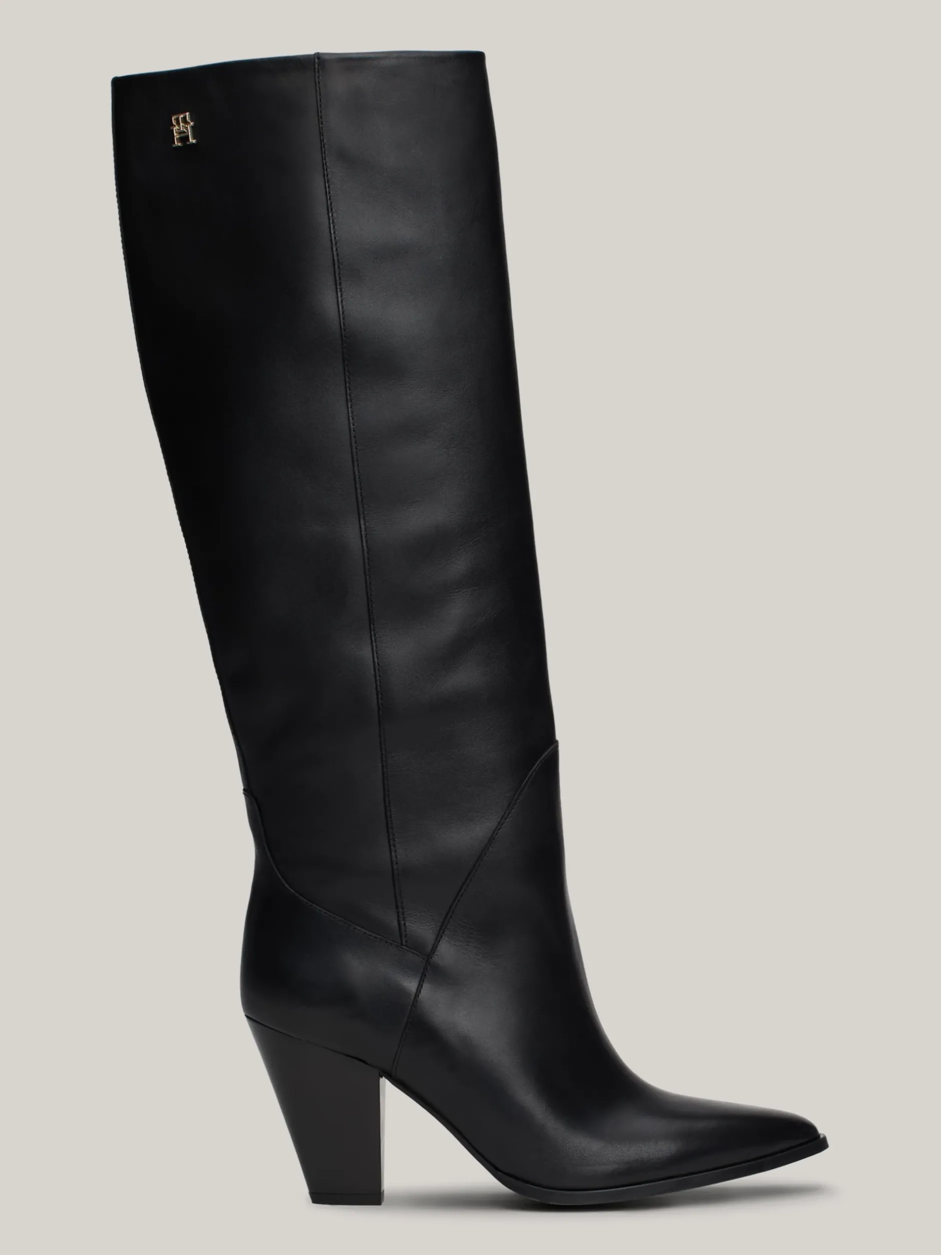 Kozaki|Botki*Tommy Hilfiger Skórzane Kozaki Z Kubańskim Obcasem BLACK