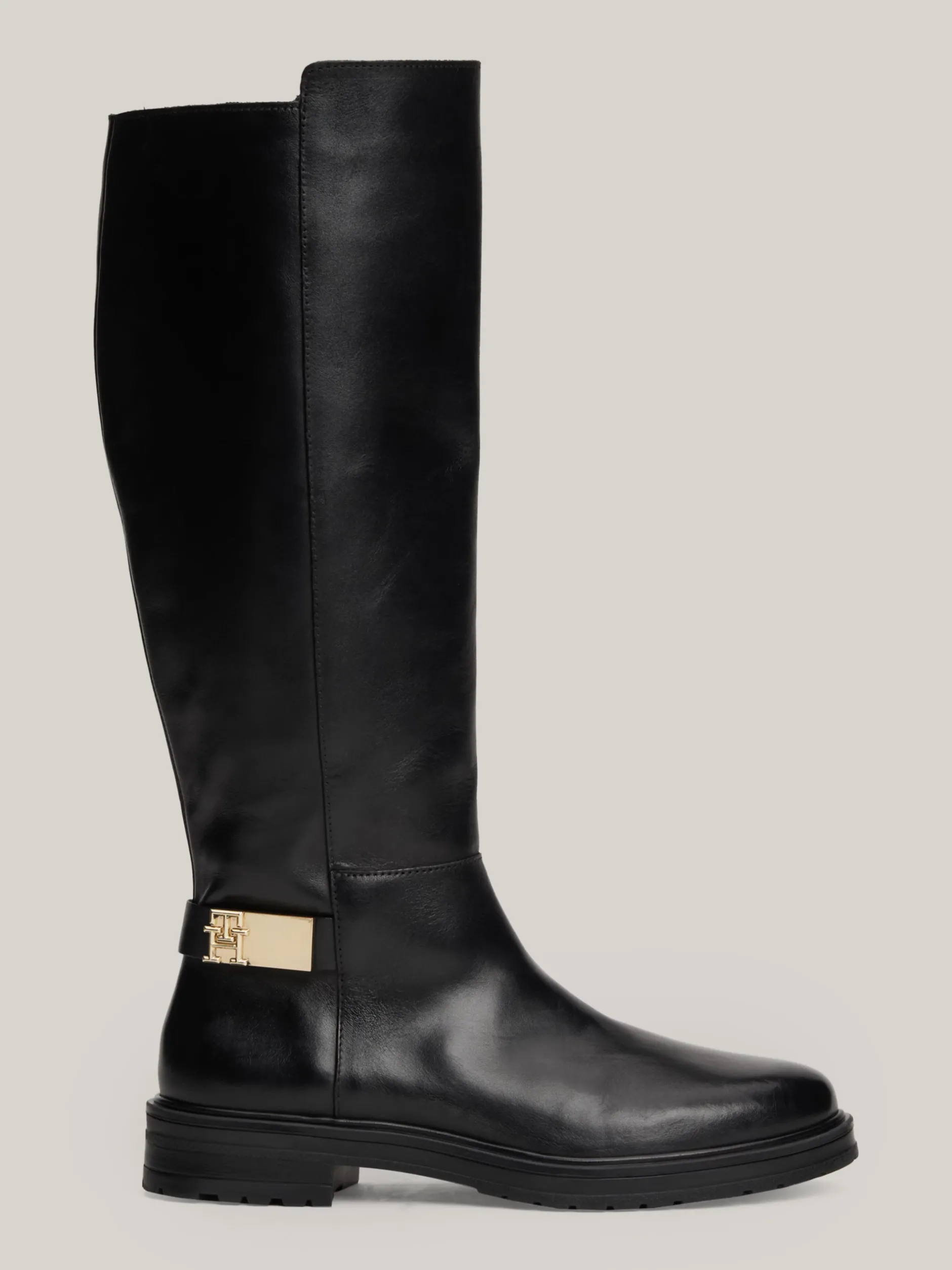 Kozaki|Botki*Tommy Hilfiger Skórzane Kozaki Z Plakietką Na Pasku BLACK
