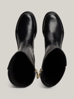 Kozaki|Botki*Tommy Hilfiger Skórzane Kozaki Z Plakietką Na Pasku BLACK