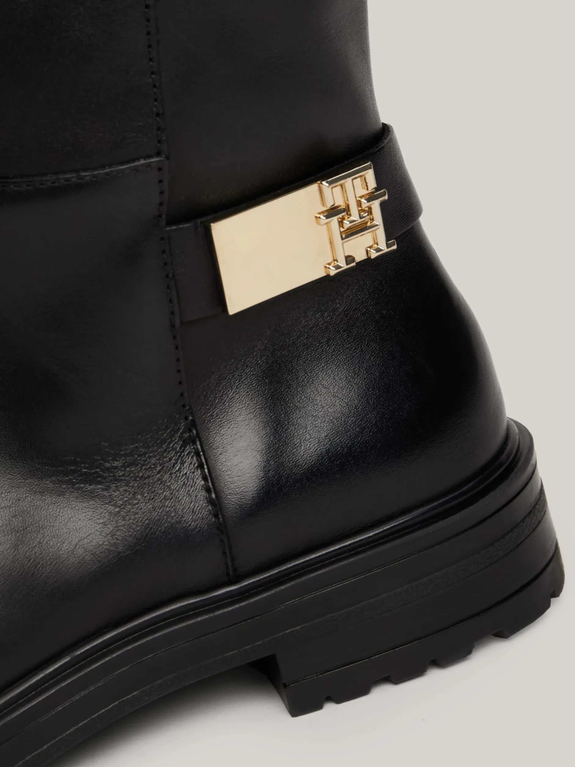 Kozaki|Botki*Tommy Hilfiger Skórzane Kozaki Z Plakietką Na Pasku BLACK
