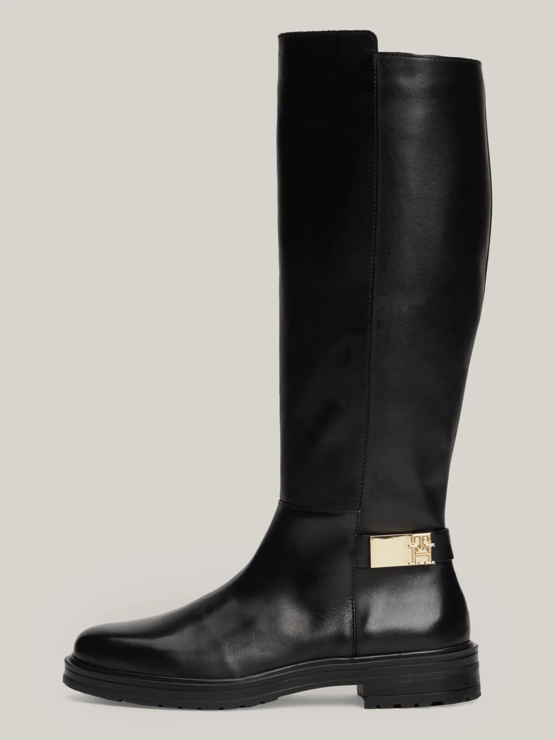 Kozaki|Botki*Tommy Hilfiger Skórzane Kozaki Z Plakietką Na Pasku BLACK