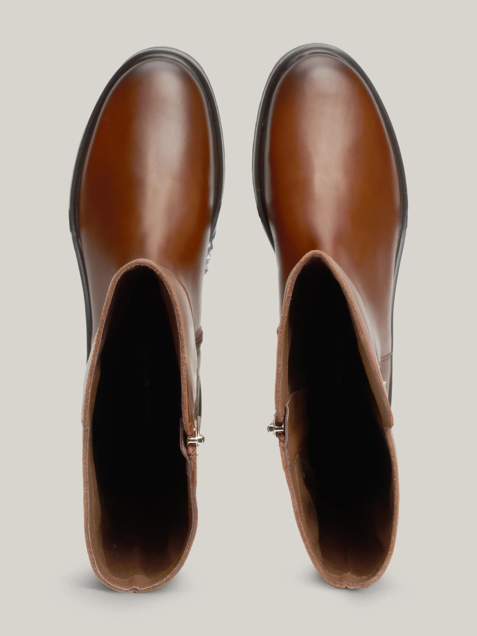 Kozaki|Botki*Tommy Hilfiger Skórzane Kozaki Z Plakietką Na Pasku COGNAC BROWN