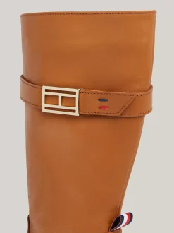 Obuwie I Akcesoria*Tommy Hilfiger Skórzane Kozaki Ze Sprzączką TOBACCO