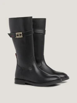 Obuwie I Akcesoria*Tommy Hilfiger Skórzane Kozaki Ze Sprzączką BLACK