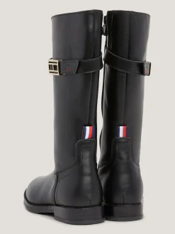 Obuwie I Akcesoria*Tommy Hilfiger Skórzane Kozaki Ze Sprzączką BLACK